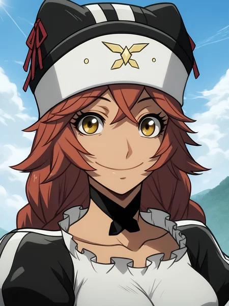 score_9, score_8_up, score_7_up, score_6_up, score_5_up, score_4_up, lupusregina_Black_maid_uniform, lupusreginabeta, medium_breasts, looking_at_viewer, solo, collarbone, closed_mouth, smile, black_animal_hat, black_choker, white_shirt, puffy_short_black_sleeves, full_face, upper_body, outdoors, day, cloudy_sky,  <lora:Lupusregina_Beta_V1SDXL:1>