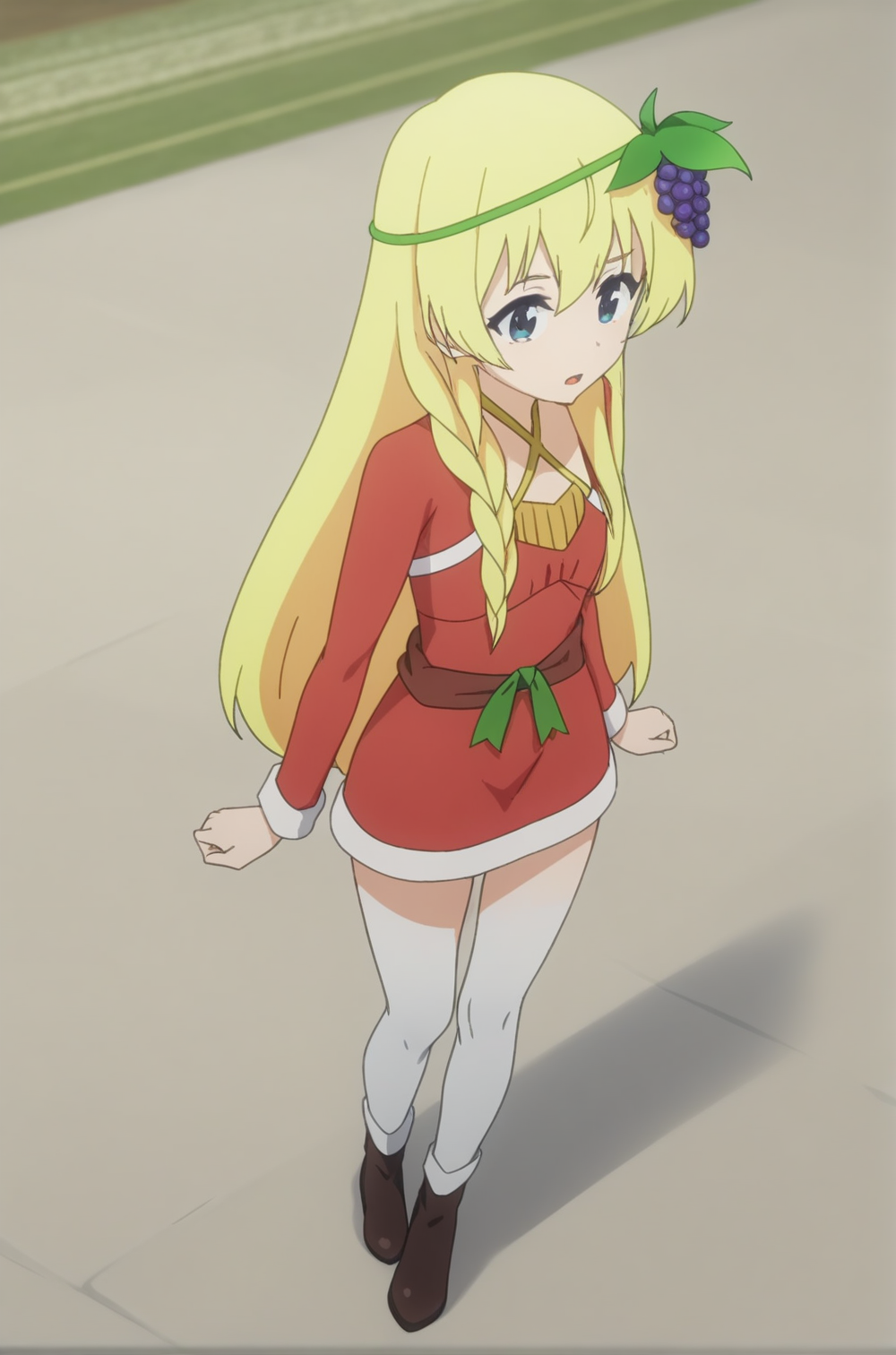 (santa costume), ks-iris, hair ornament, 1girl, solo, skinny, masterpiece, absurdres, high quality, highres, best quality, (full body:1.20), recent <lora:ks-iris-V01:1.0>