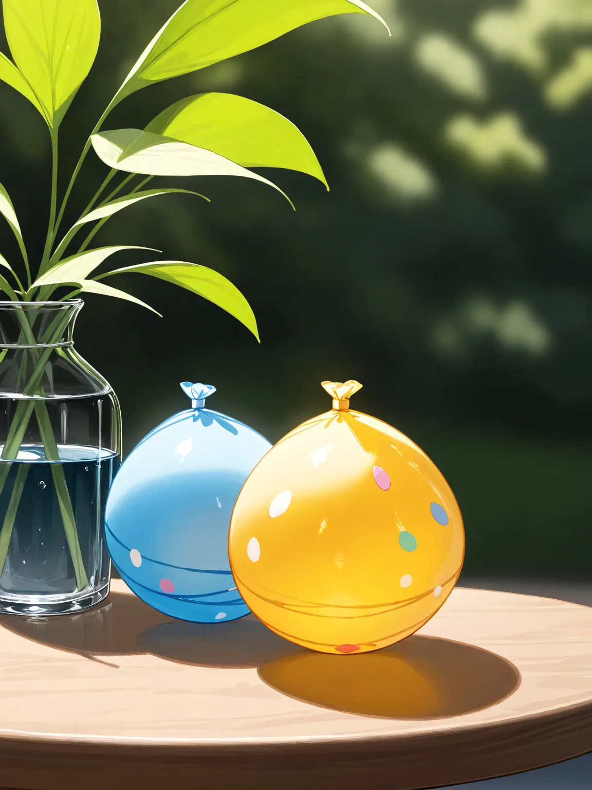 no-human, water balloon on table, still life,
 (from side:1.5),
masterpiece, best quality, very aesthetic, absurdres, latest
<lora:water-balloon-xl-v3-animagine:0.8> 
 <lora:LECO-waterballoon-water-v1-animagine_last:-1>