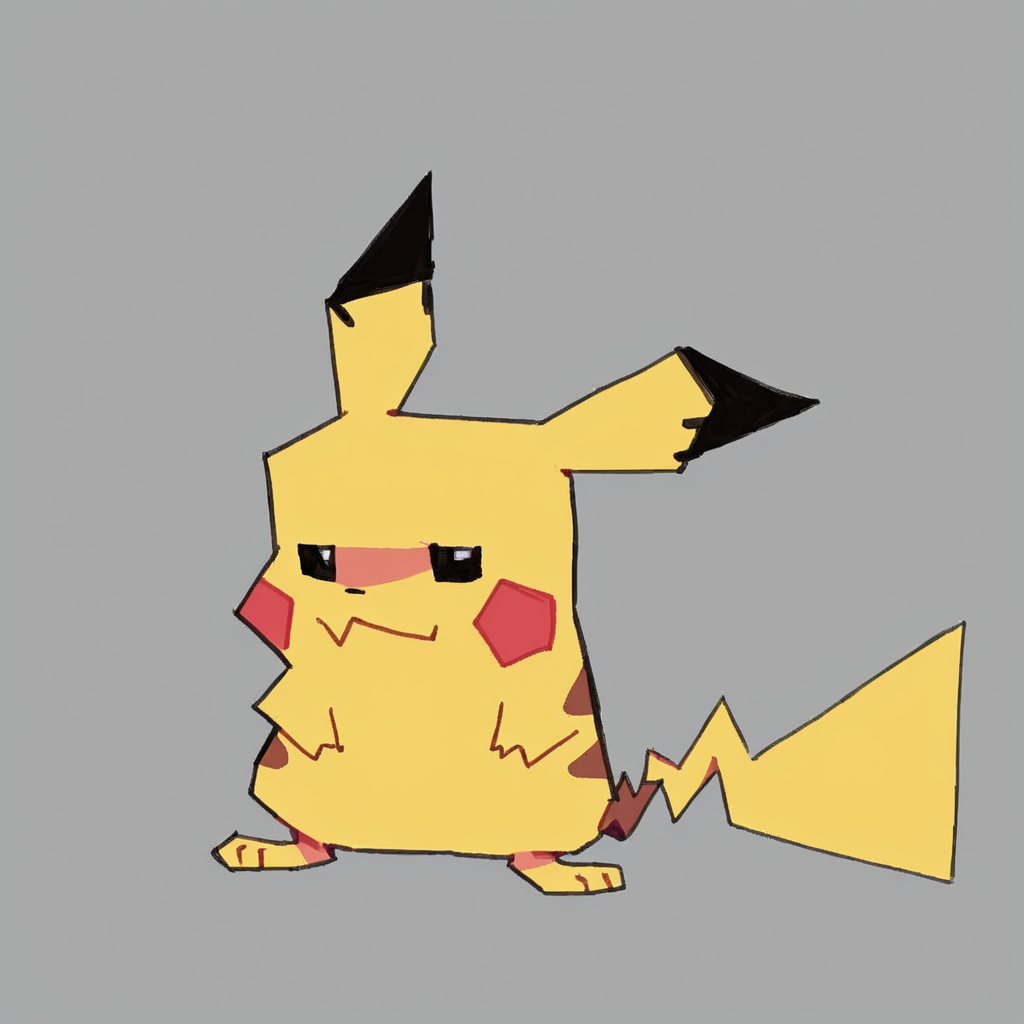 <lora:Zyg_epoch_10:0.9> zyg-png, geometric, sharp, solo, yellow pikachu, pokemon, no humans, pokemon (creature)