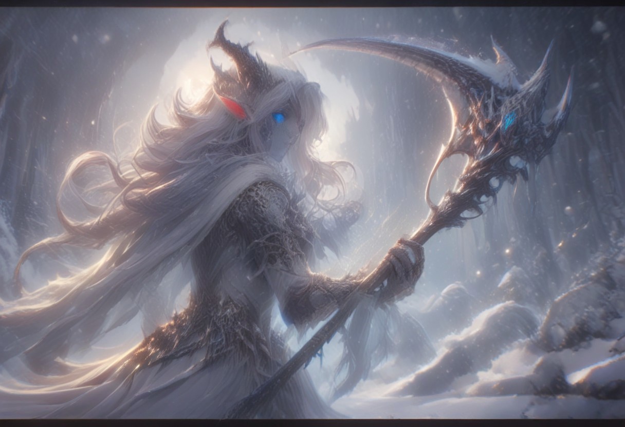 score_9, score_8_up, score_7_up, score_6_up, dynamic, (anime, masterpiece), best quality, (8k), detailed background, sharp focus, intricate, ambient lighting, super high quality, hyper detailed background, cinematic lighting, adult, dungeons and dragons character art style, a tall finnish woman early 30s, straight crimson hair, huge frame muscles body builder and strong jawline facing away from the camera, blue eyes, snow white skin, human ears, aiming a harpoon at a frost dragon, city streets, snowy, dynamic image
