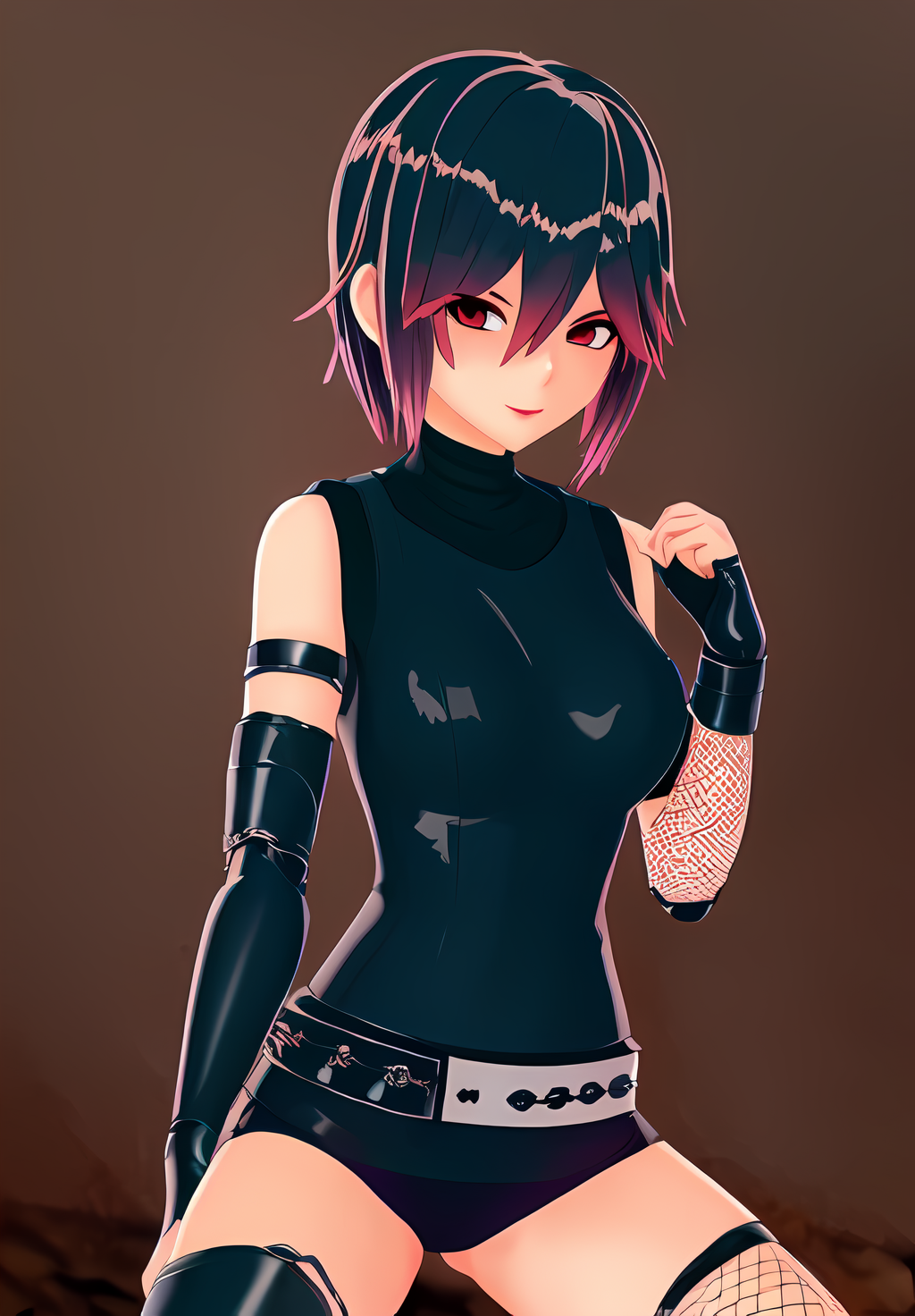 <lora:konoichi_hatsume:0.8>, konoichi_hatsume, 1girl, solo, ninja, fishnets,, (seductive, alluring, charming:1.3), (highly detailed, high quality:1.3)