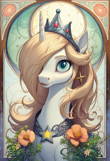 score_9, score_8_up, score_7_up, score_6_up, score_5_up, score_4_up,  portrait, upper body, torso, 
ArsMJStyle, Art Nouveau, <lora:ArsMJStylePony_-_Art_Nouveau:0.8>
 <lora:Episode_1_Aesthetic_Shufflebox_r1:0.3>
princess rosalina,, 
 , ,  <lora:Expressive_H-000001:0.5>