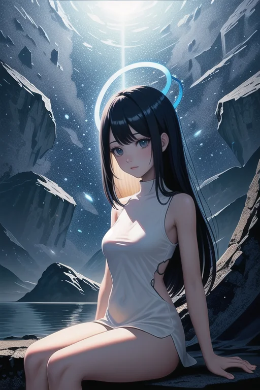 masterpiece,great,best,1girl,solo,medium breasts,broken halo,cracked halo,upper body,looking at viewer,full body,sitting,black halo,ambient composition
<lora:LCM_LoRA_Weights_SD15:1>