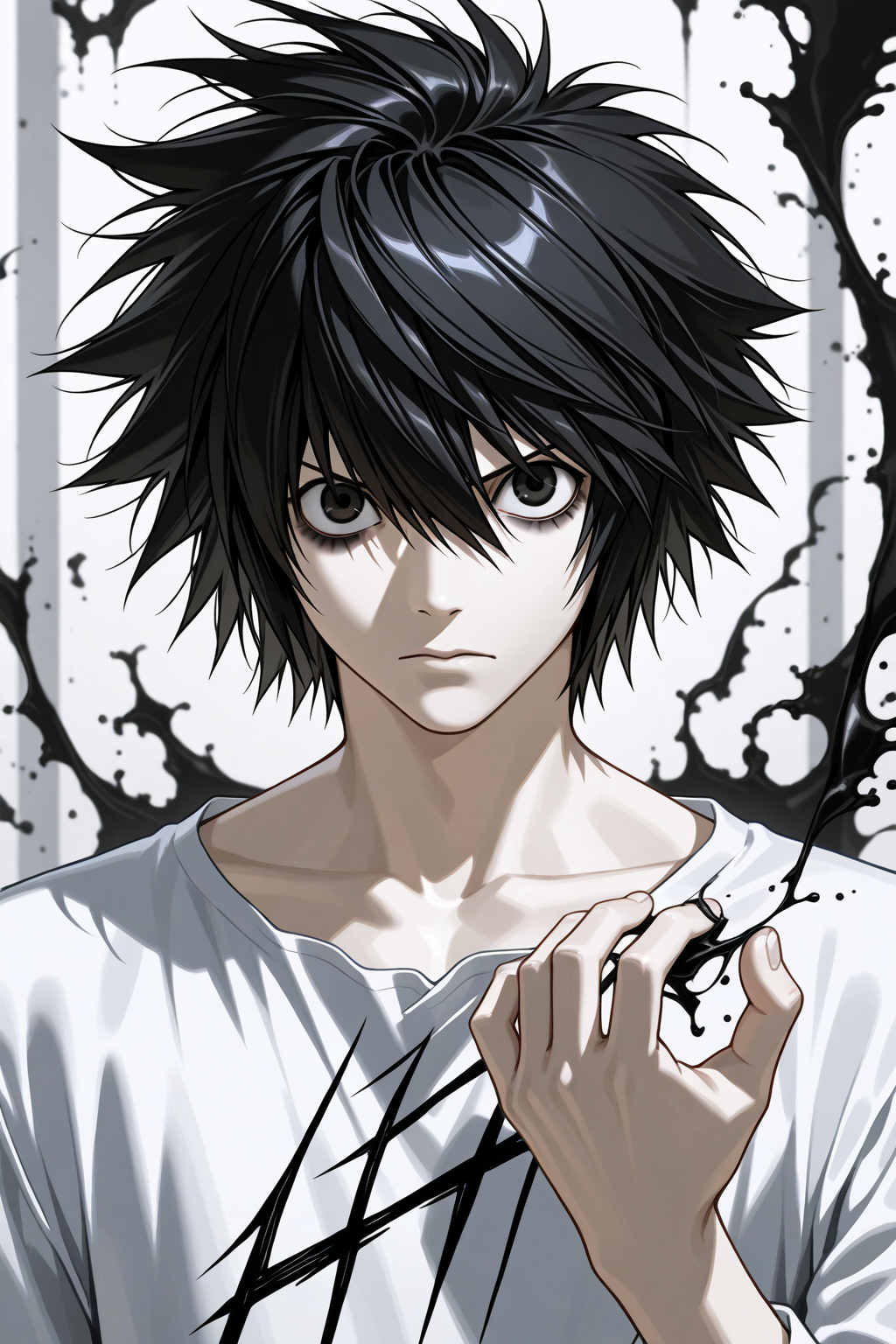 1boy,âL /(Death Note/),Half body,white ink,