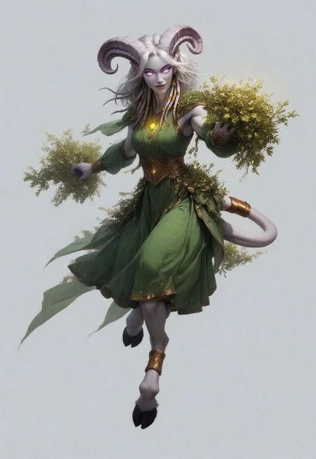 (absurdres, highres, best quality, masterpiece:1.4), 
score_9, score_8_up, score_7_up, score_6_up, 
detailed, 
detailed body, 
detailed face, 

(culDraenei, 
female, 
purple eyes, 
no sclera, 
no pupils, 
athletic, 
tall, 
slim, 
pale skin,
grey skin, 
long ears),

loose long green dress,  
yellow pendant, 
sleeveless, 
halberd, 

cheerful, 
(((full body))), 
posing, 
floating, 

(((white background, plain background))), 
(((no objects in background)))