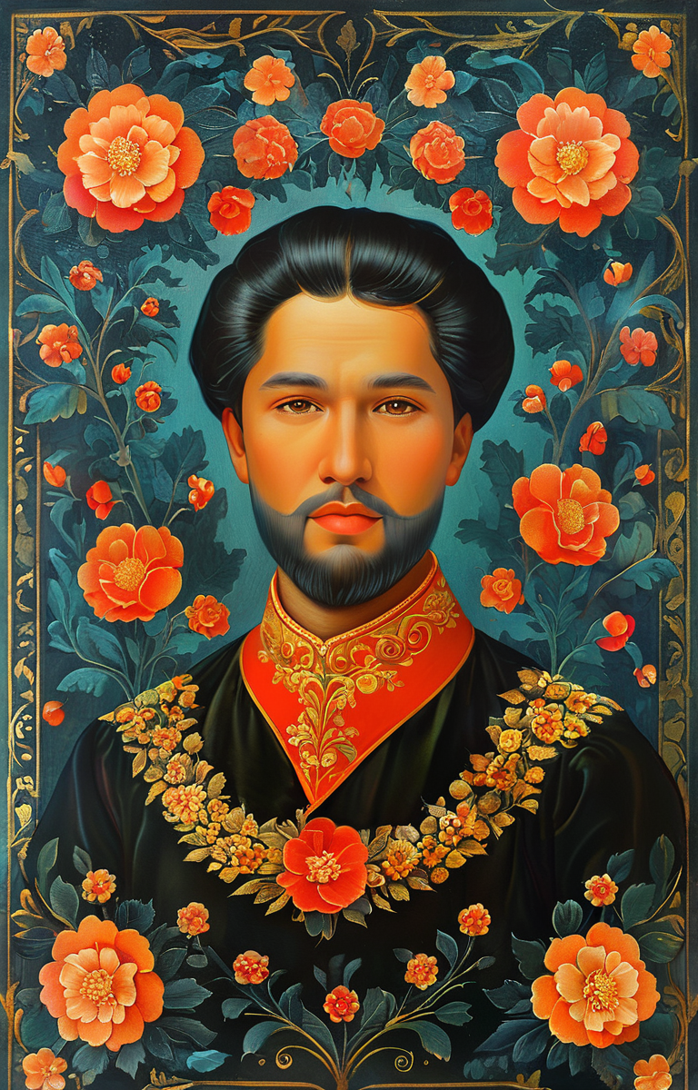 masterpiece,best quality,<lora:tbh230-sdxl:0.9>,illustration,Khokhloma, portrait of noble man