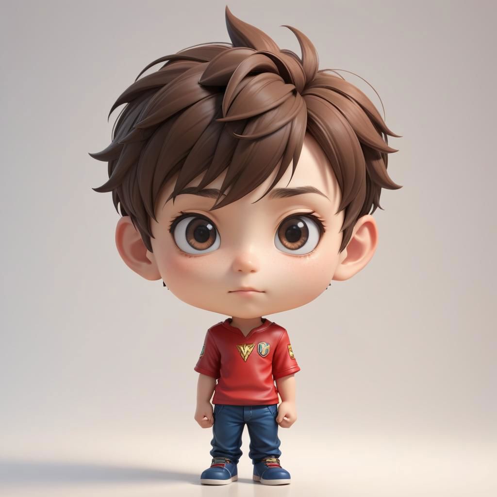 Portrait of a young man, chibi, super deformed, 20yo, Photorealistic simple volumetric light background, ColorART, CGI