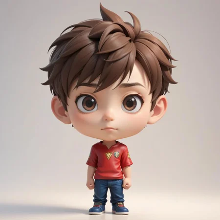 Portrait of a young man, chibi, super deformed, 20yo, Photorealistic simple volumetric light background, ColorART, CGI