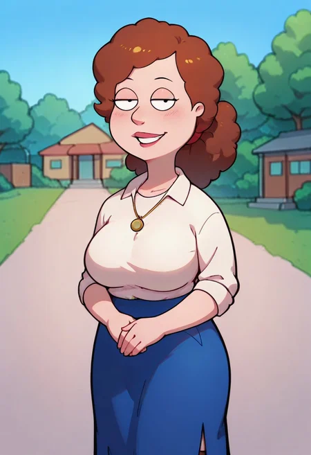 score_9,score_8_up,score_7_up,score_6_up,best quality, 1girl, solo, neighbourhood, houses, tree, blue sky, outdoors,
BREAK
unnamed girl, brown hair, black eyes, (mature female:1.5), (plump:1.2), large breasts, huge hips, white sweater, rolled up sleeves, blue skirt, stockings, own hand together, blush, smile, looking at viewer, long skirt, half-closed eyes, necklace,