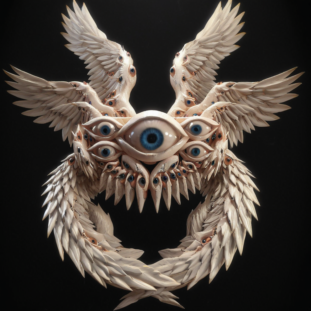 biblicalangellora, many eyes, wings, dark background