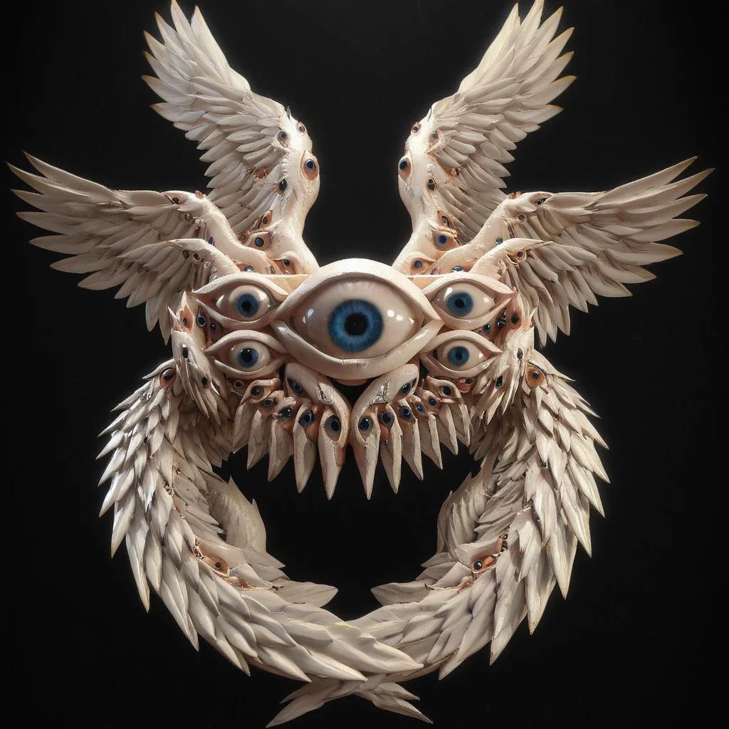 biblicalangellora, many eyes, wings, dark background