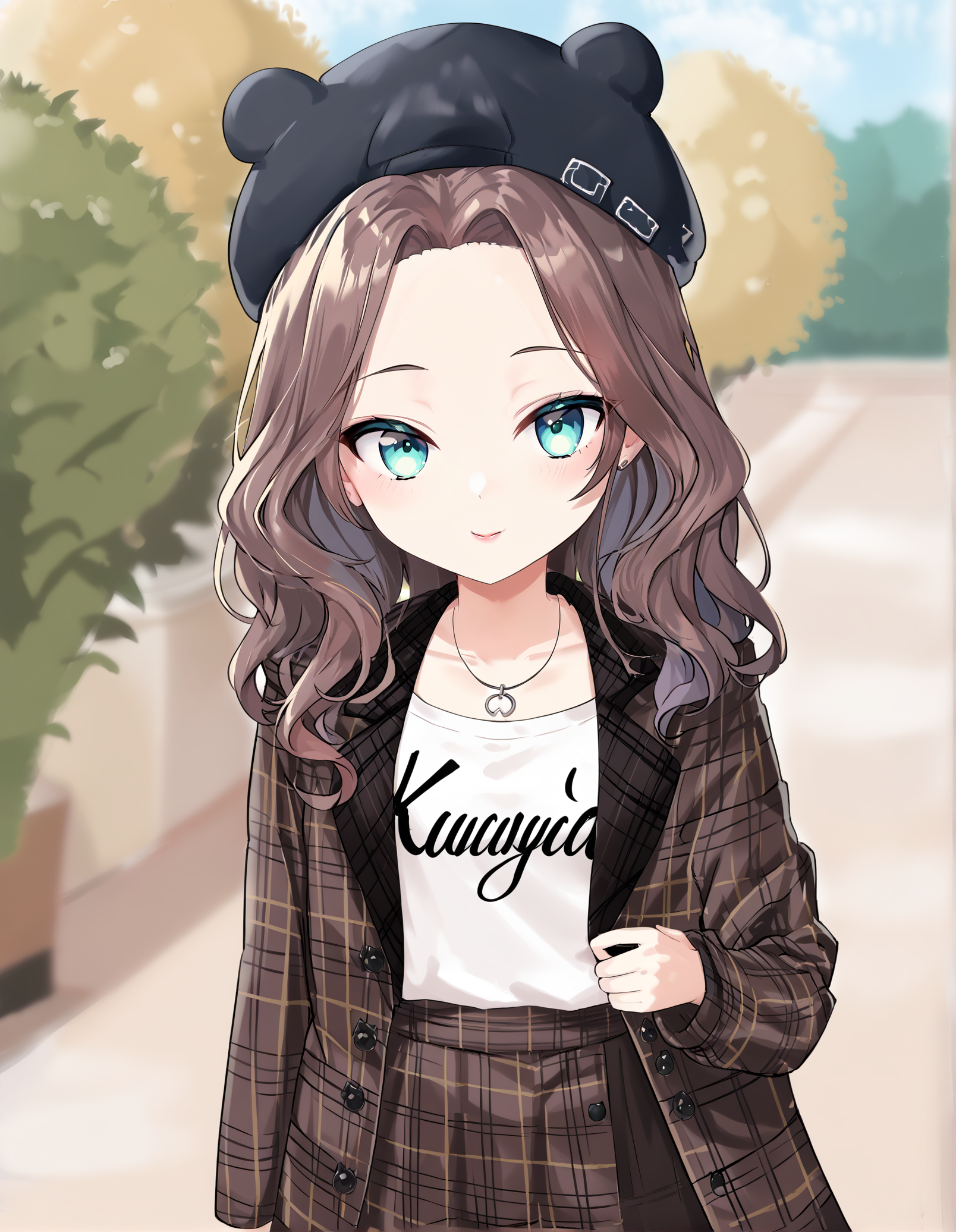 score_9, score_8_up, score_7_up, source_anime, anime, BREAK, best quality, very aesthetic, crisp image, absurdres,  hotfiy, outdoors, <lora:natsuiromatsuriponyXL1_0:1>, 1girl, matsuristreetcasual, animal hat, jacket, forehead,