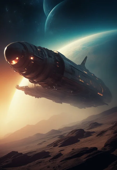 (Exterior shot of Spaceship in a galaxy:1.4) , by Ed Mell and Russ Mills, (luminar , vivacious , masterful:1.4), poster art, bold lines, hyper detailed, expressive, award winning, (scenery:1.4), (intricate details, masterpiece, best quality:1.4),
ring light , looking at viewer, dynamic pose, wide angle view,
atmospheric haze, Film grain, cinematic film still, highly detailed, high budget, cinemascope, moody, epic, OverallDetail, gorgeous, 2000s vintage RAW photo, photorealistic, color graded cinematic, eye catchlights, atmospheric lighting, skin pores, imperfections, natural, shallow dof,