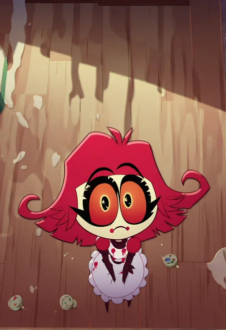 <lora:hazbin_hotel_ponyxl_v2-000025:1>, niffty, solo, from above, sparkling eyes, cute, floor, white apron, paint splatter, maid,
BREAK
score_9, score_8_up, score_7_up, score_6_up, (screencap:0.8)