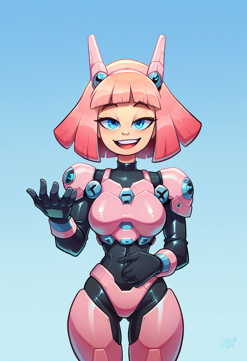 score_9, score_8_up, score_7_up, score_6_up, score_5_up, score_4_up, (sci-fi), young beautiful woman wearing pink mecha armor, happy face, beautiful hair, perfect body, looking at viewer, blue eyes, holding a hummer, many details, zPDXL <lora:XL_Mecha_Knights_-_By_HailoKnight_V2:0.8> <lora:xl_more_art-full_v1:0.8> <lora:latex2_pony:0.8> latex, nfltx <lora:detailed_hands:0.8> hand