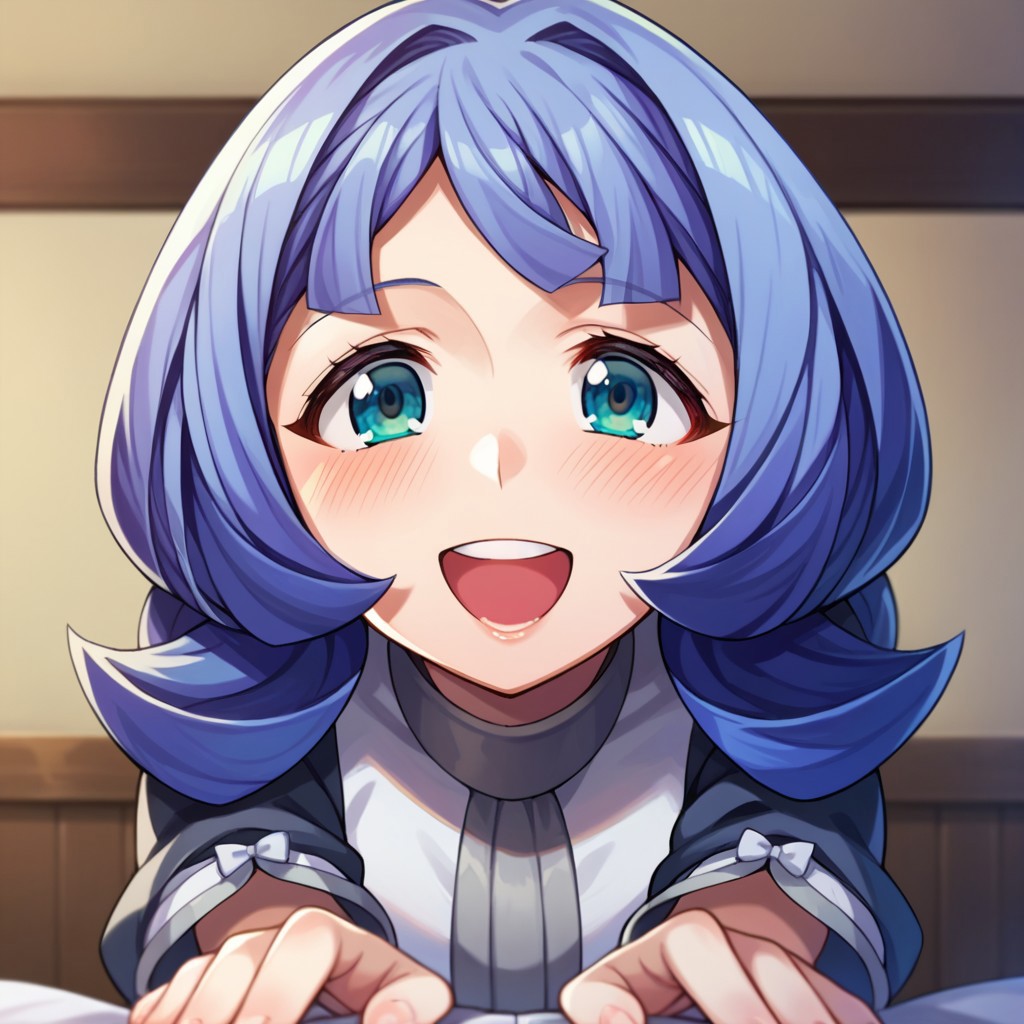 Score_9, score_8, score_7, source_anime, almiriabauduin, POV, looking at viewer, blush, smile, open mouth, upper teeth only