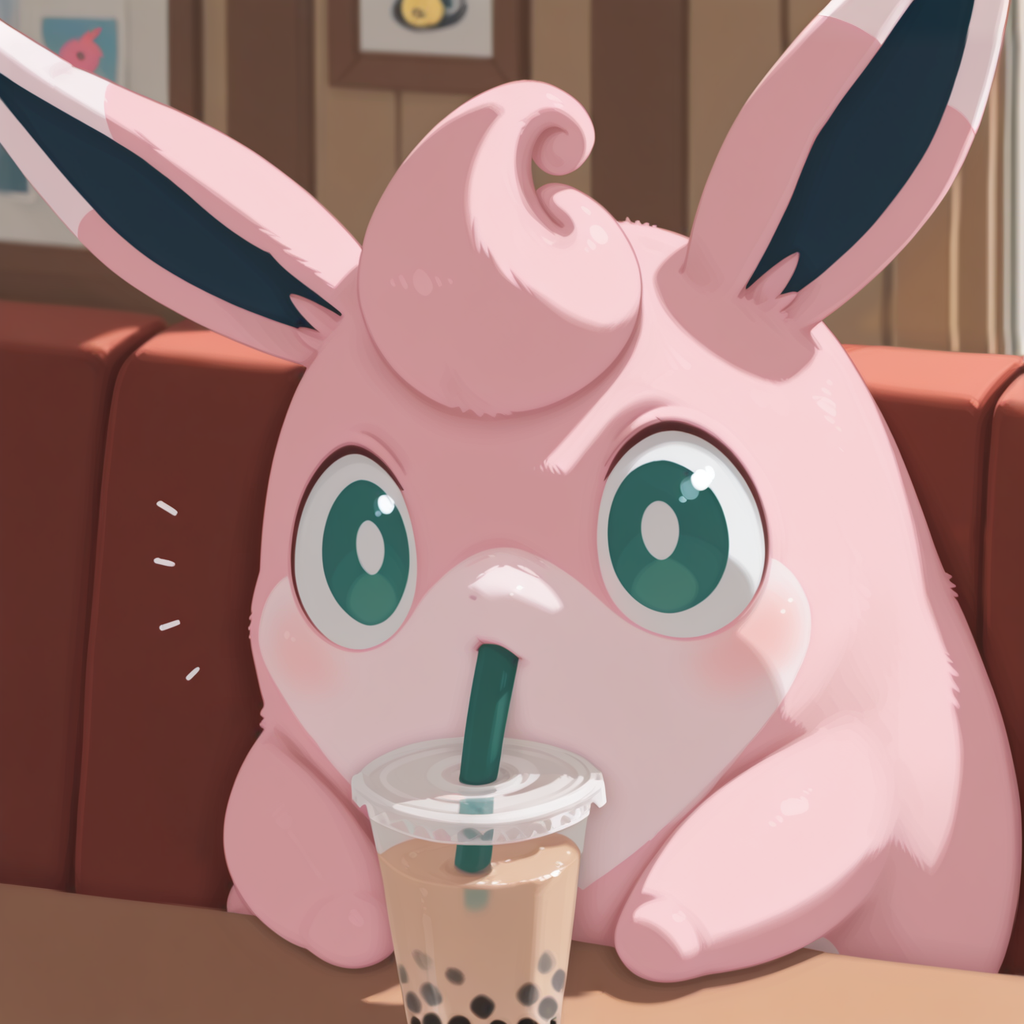 embedding:IllusP0s, g00se, wigglytuff_\(pokemon\),animal focus, cute, no humans, close-up, bubble tea, straw, sipping, wide-eyed, intense, effort,<lora:g00se_v2_ill.safetensors:0.9:0.9>