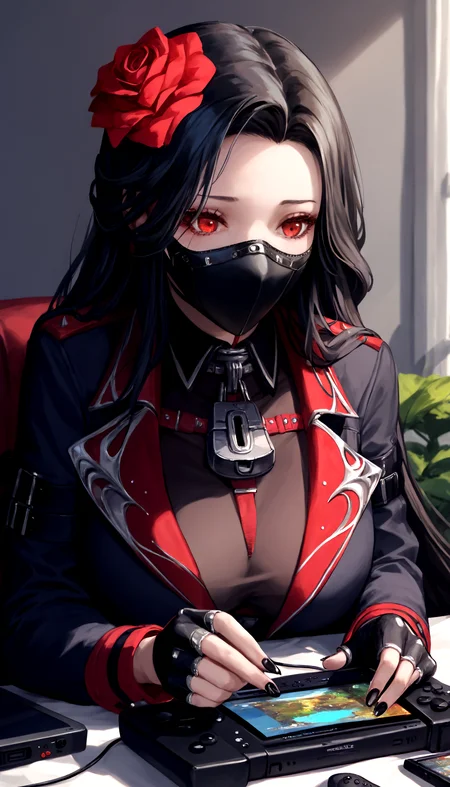 <lora:Maiden120_epoch_8:0.99>  maiden_nikke, mouth_mask, handheld_game_console,  std_outfit, score_9, score_8_up, score_7_up, (high quality, detailed, beautiful)