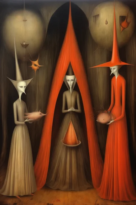 <lora:Leonora Carrington Style:1>Leonora Carrington Style - Leonora Carrington, Remedios Varo and Maria Izquierdo Surrealism Painting Surrealism