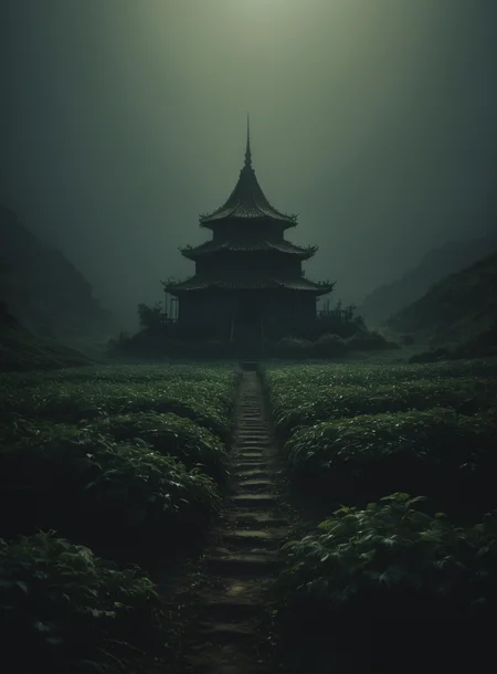 Aether cultivators with serene details, graphic illustration, hyperrealistic representation of gloomy layered with subtle geometry, matte, Medium close-up, naive style, <lora:Consistency Corrector XL:0.4>, Technical photography, <lora:zavy-cntrst-sdxl:1.3> dark, low-key