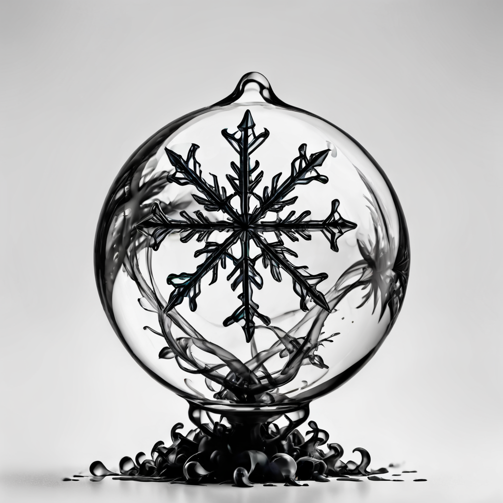 A photograph of a crystal ball with a snowflake inside it, background a white room, best quality <lora:Gloom-step00000900:.7>