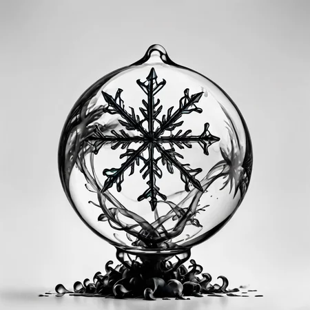 A photograph of a crystal ball with a snowflake inside it, background a white room, best quality <lora:Gloom-step00000900:.7>