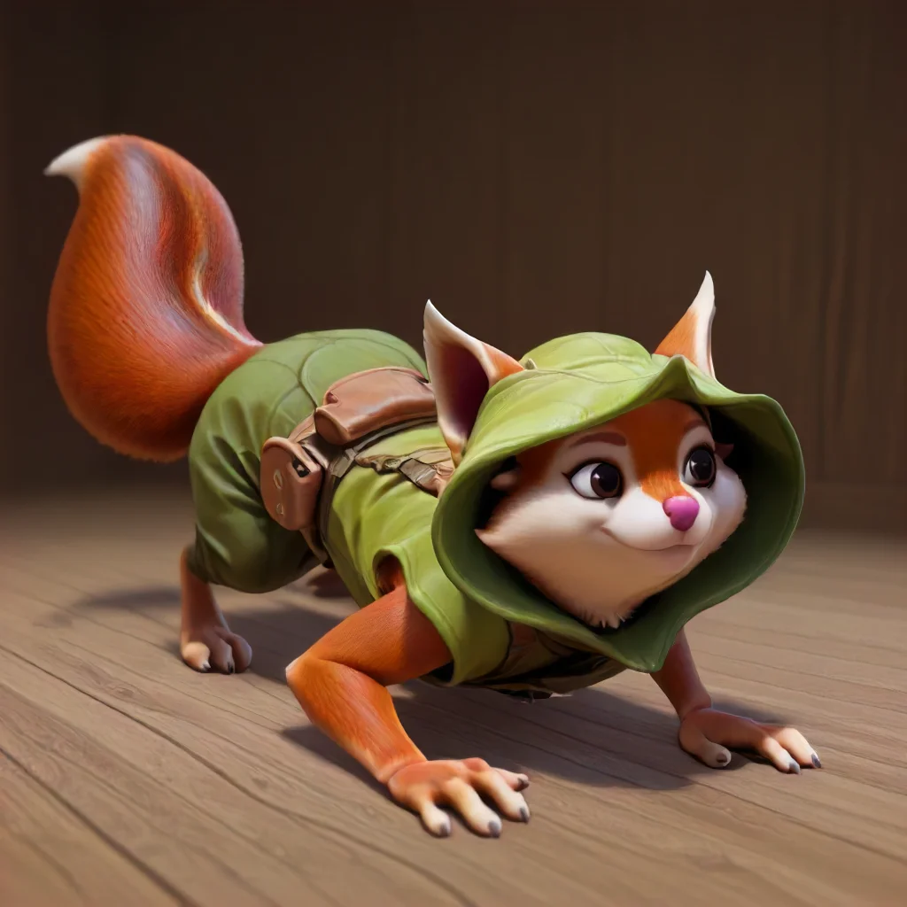 furry, Hoodwink. squirrel <lora:Hoodwink Illustrious:1>, crawling