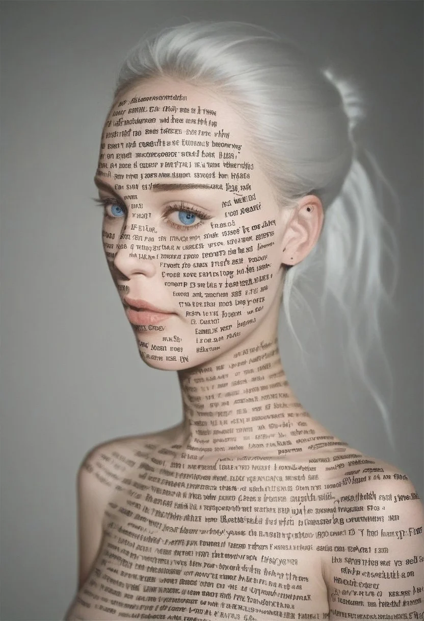 score_9, score_8_up, score_7_up, rating_safe, concept art, realistic, dark theme, low light, dvr-gs.
1girl, solo, cute face, sexy face, Lush white hair, blue eyes.
BodyWriting. Writing on full body.