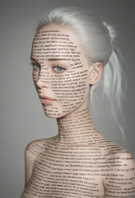 score_9, score_8_up, score_7_up, rating_safe, concept art, realistic, dark theme, low light, dvr-gs.
1girl, solo, cute face, sexy face, Lush white hair, blue eyes.
BodyWriting. Writing on full body.