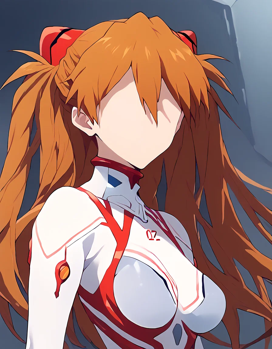 score_9, score_8_up, score_7_up, source_anime,1girl, no face, <lora:no face pony:1>, large breasts, <lora:souryuu asuka langley for pony:1>,souryuu asuka langley, white bodysuit,