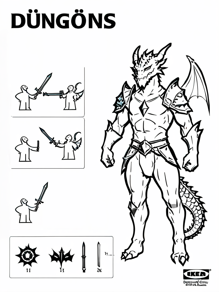 "Dungeons and Dragons" dragon hero weapon <lora:ikea_instructions_xl_v1_5:1>