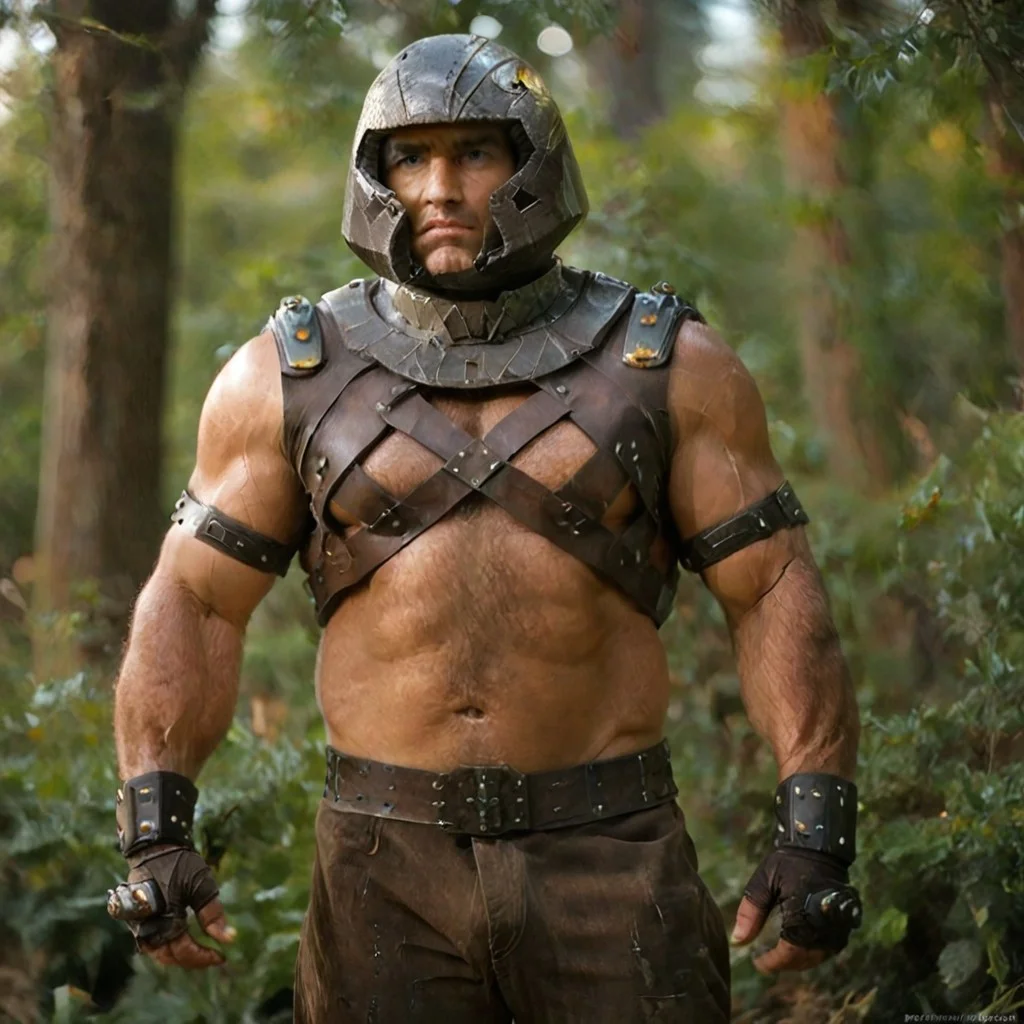 Zpdxl3, Score_7_up, score_8_up, solo male, realistic, photo, cowboy shot,
BREAK,
1boy, XJug, strapped chest piece, pants, grey helmet, hand on hip, looking offscreen,