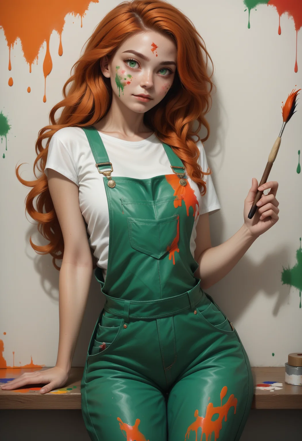 score_9, score_8_up, score_7_up,
1girl, solo, artist painter, wall mural, holding paintbrush, green overalls, white crop top, white sneakers, paint splotches,
<lora:Dark_Erin_Pony_v0.1:0.5> d4rk3r1n, orange hair, long hair, green eyes,