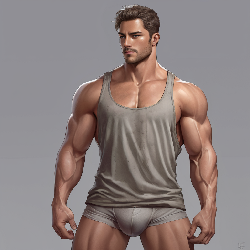 muscular, male, full body, briefs, loose tank top, solo, digital painting, highly detailed, <lora:MaleMixXL:1>