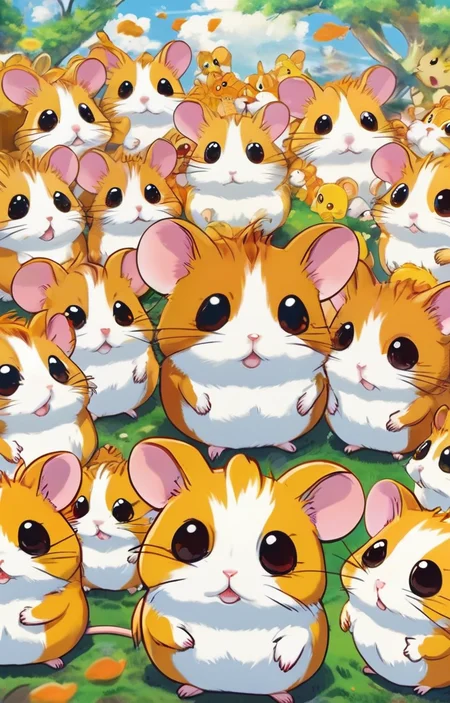 masterpiece,best quality,<lora:tbh253-sdxl:0.9>,illustration,style of Hamtaro portrait of family