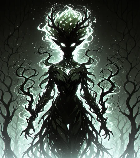<lora:Shadows_v3_Buns:0.75> sh4d0wv3, black silhouette, solo,  dryad, masterpiece, best quality, amazing quality