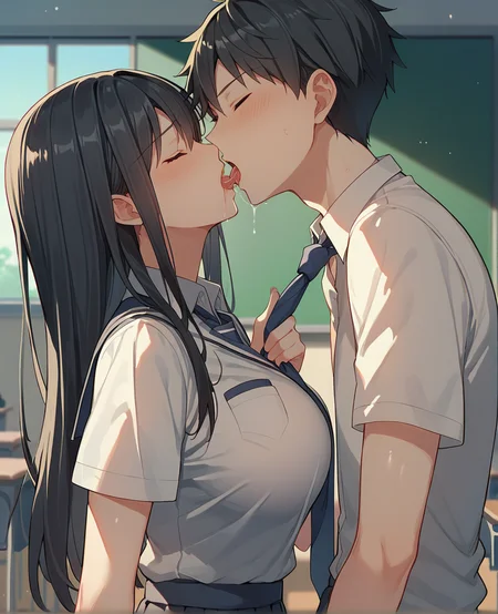 score_9, score_8_up, score_7_up, source_anime
1girl,black  hair,1boy, hetero,  necktie grab, neckwear grab, standing,    from side, classroom, indoors, school uniform, short sleeves, large breasts, french kiss,saliva, closed eyes, <lora:necktie_grab_v1:0.85>