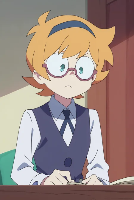 score_8_up, score_7_up, anime screencap, perfection, Lotte Jansson, solo, upper body, glasses <lora:Little_Witch_Academia-Lotte_Jansson-PDXL:0.8>