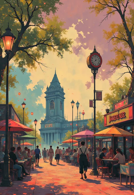 A fun summer day at an amusement park, Nostalgia, vibrant glow