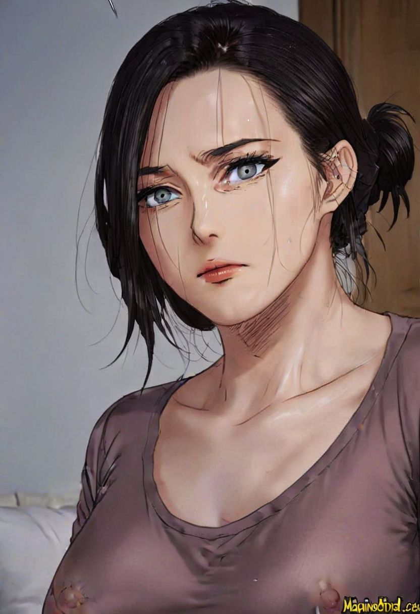 masterpiece, intricate details, manhwa milf, queen bee ami, grey eyes, black hair