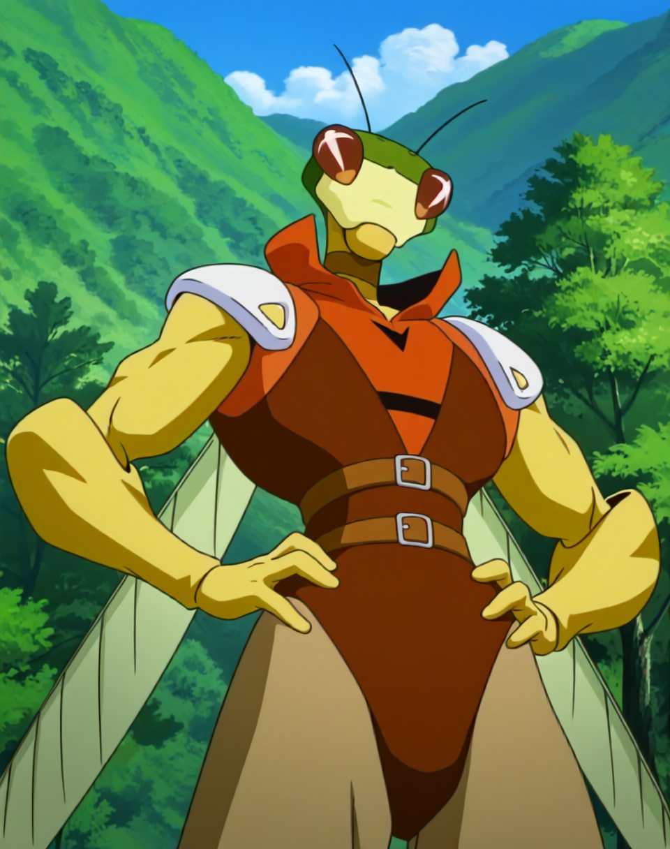 <lora:Katris_(Shinzo)_(Illustrious)_(AD):1.15> Katris, mantis, Shinzo, 
((
exterior, vivid anime blue sky with detailed clouds, forest, mountains, valley, tree cover, 
dynamic action, cowboy shot, insect anthro, chest focus, smug arrogant expression, looks down on you, low angle shot, strong warrior, muscular, hands on hips, 
)),
BREAK: very awe, aesthetically pleasing, masterpiece, best quality, amazing quality, very aesthetic, perfect depth of field shot, source_anime, masterclass_anime, gradient coloring, subsurface reflections, 3d rendering, vivid colors, 
masterpiece, best quality, amazing quality, very aesthetic, high resolution, ultra-detailed, absurdres, newest, scenery, {Prompt}, BREAK, detailed background, volumetric lighting,
BREAK: lazympos, lazypos (3),