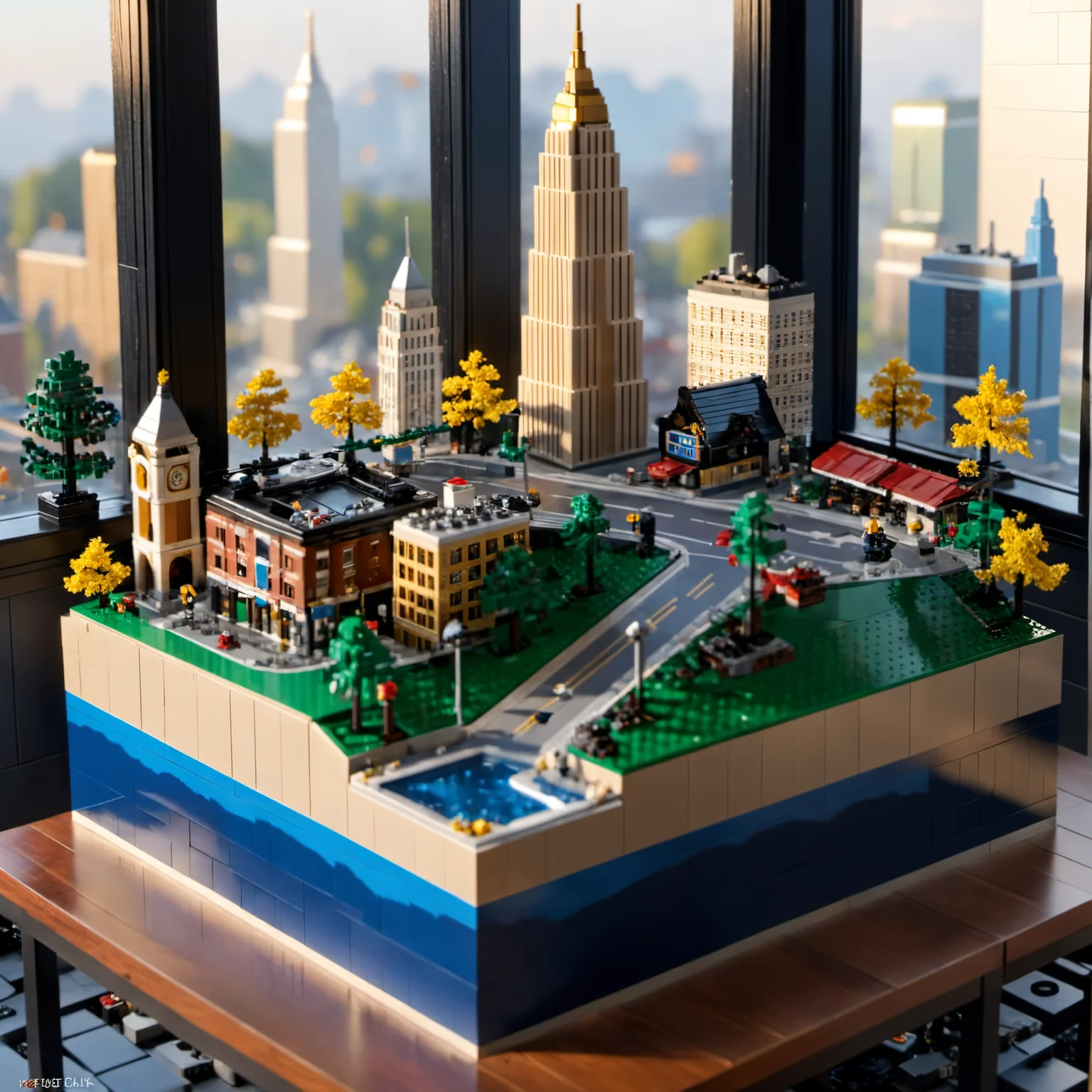 (8k, RAW photo, best quality, masterpiece:1.3), <lora:sdxl_loha_miniature2_v2-000080:0.8>, realistic, miniature, isometric, landscape,mini\(ttp\), (8k, RAW photo, best quality, masterpiece:1.2), lego city, miniature, landscape, on a table,