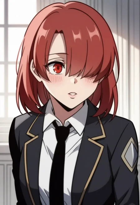 score_9, score_8_up, score_7_up, source_anime,anime screencap, anime coloring,intricate details,rating_safe, masterpiece, best quality,
(best quality, absurd res, ultra detailed),1girl, ((solo)), good eyes,perfect eyes,,detailed eyes, zPDXLxxx , zPDXL3,detailed, detailed face, <lora:add-detail-xl:3>,
BREAK
<lora:Chloe:0.8>, Chloe, 1girl, red eyes, red hair,
medium hair, hair over one eye,, ,
school uniform, black jacket, white shirt, necktie,
BREAK
solo, upper body,,
shy,blush,,