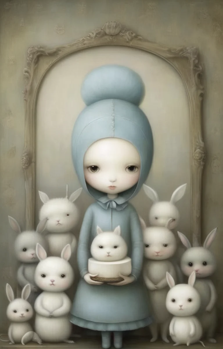 masterpiece,best quality,<lora:tbh340-sdxl:0.75>,illustration,style of Nicoletta Ceccoli, animals