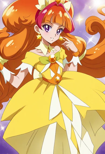 8k hd, (uncesored:1.2), 1girl, curetwinkle, long hair, orange hair, purple eyes, <lora:PrettyCureGoPrincess_CureTwinkle_bbccaaa:1>