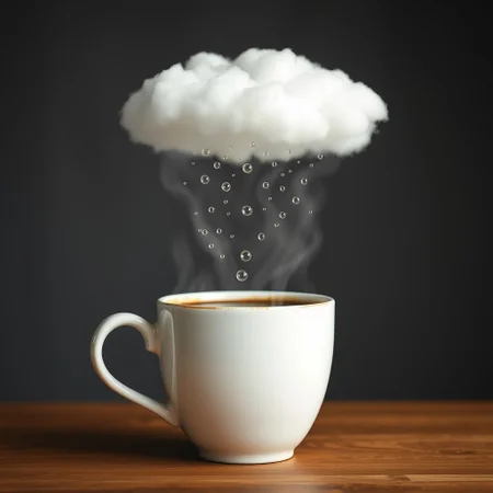 A cup of coffee where the steam forms a cloud, raining tiny droplets back into the cup, in a self-sustaining cycle.