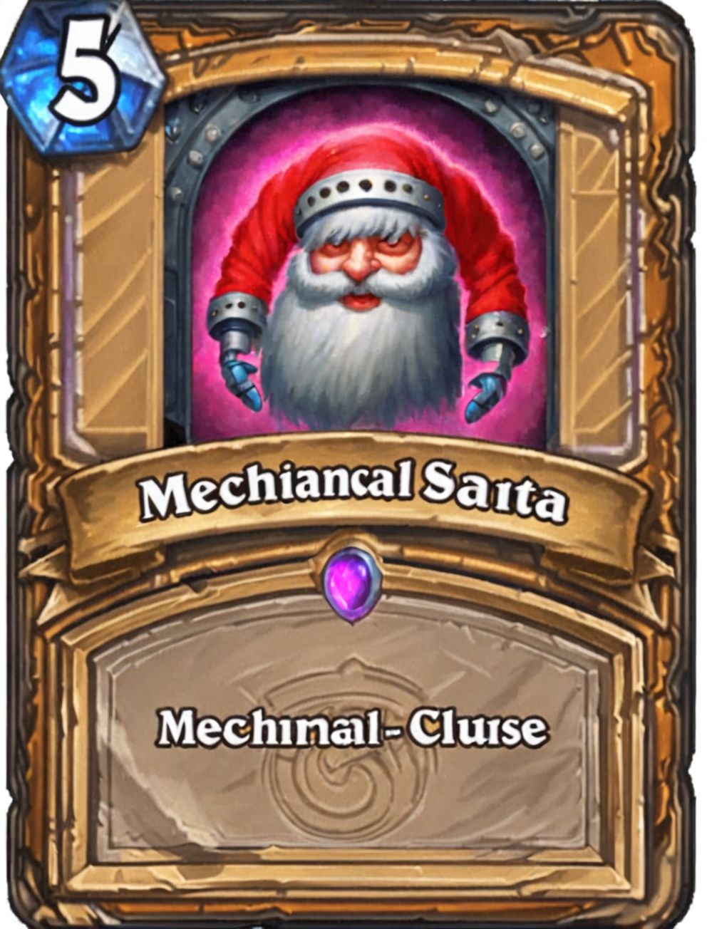 A mechanical ((Santa Clause bot))  Hearthstone Card <lora:SDXL-HearthstoneCard-Lora:0.8>