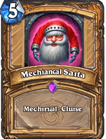 A mechanical ((Santa Clause bot))  Hearthstone Card <lora:SDXL-HearthstoneCard-Lora:0.8>
