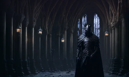 knight standing inside a gothic church, bloodborne